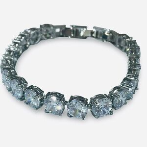 Round Cut Silver Tone Crystal Tennis Bracelet